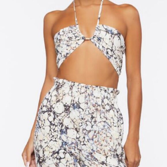 Forever 21 Satin Halter and Pant Set Marble print *Worn n Sitting in Bars w Cake - Picture 14 of 16